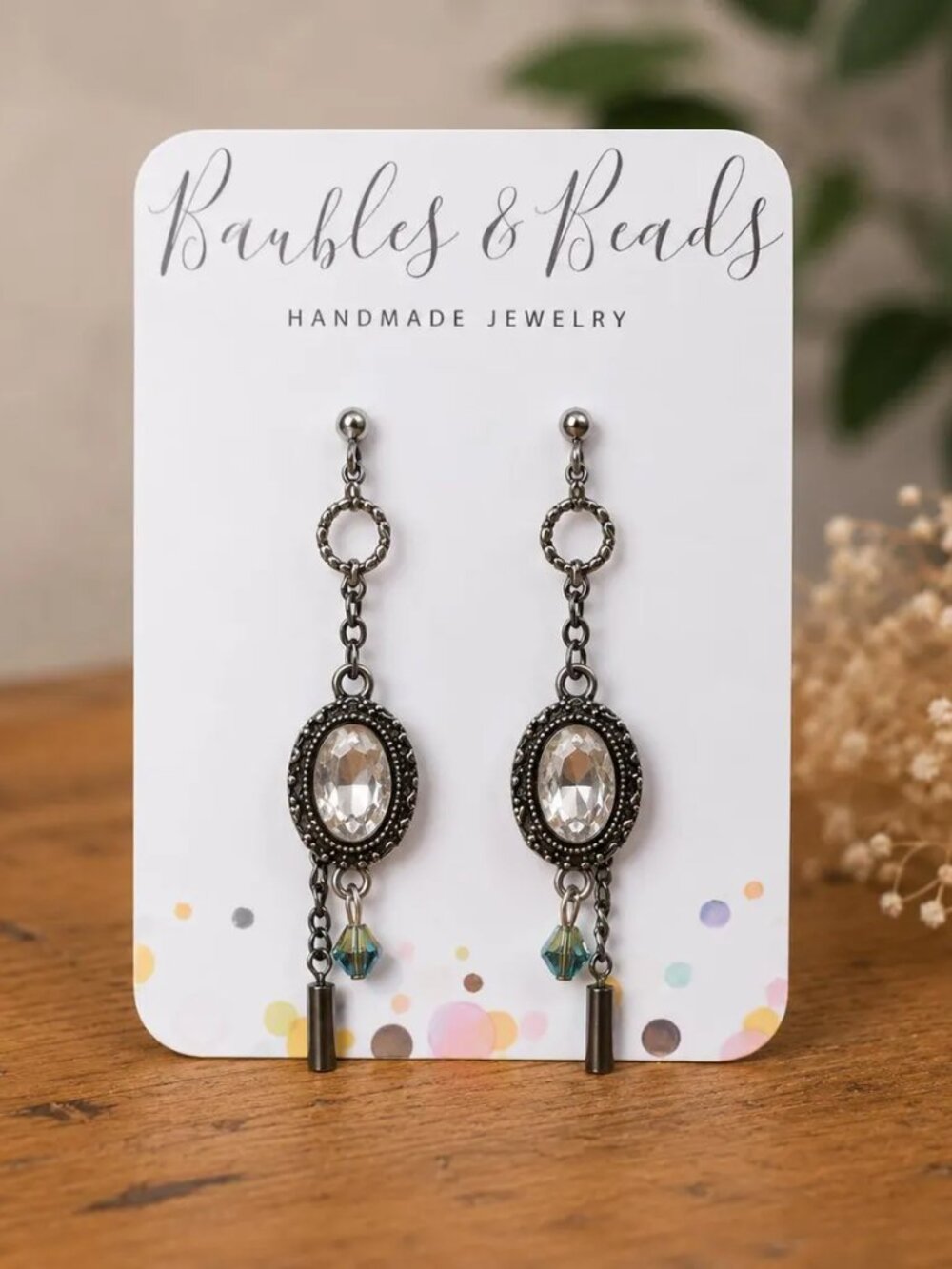 Vintage-Inspired Crystal Drop Earrings – Double-Sided Beaded Chain Detail